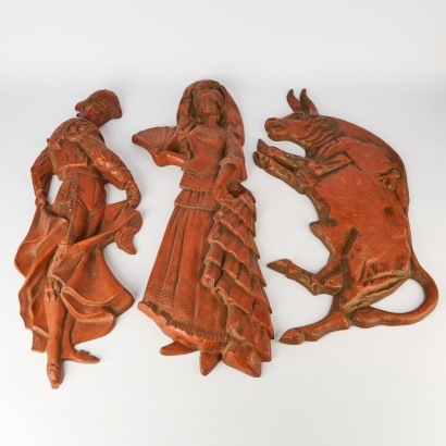 A Large Trio Retro Matadors And Bull Wall Art