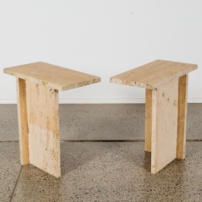 A Pair of Italian Travertine Side Tables