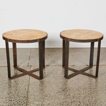 A Pair of Industrial Rustic Side Tables
