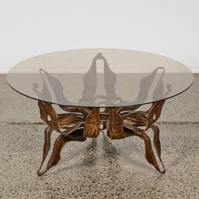 A Vintage Brutalist Iron And Glass Coffee Table