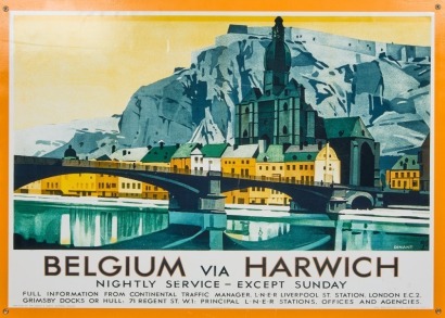 A Large Mounted Advertising Poster Belgium To Harwich Published By The London And North Eastern Railway