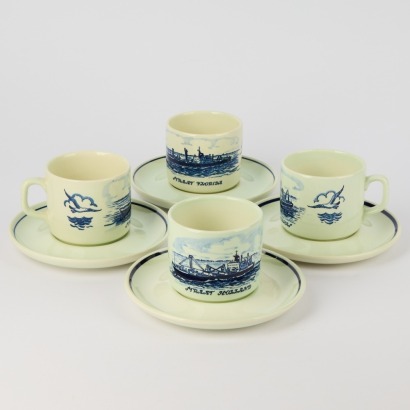 A Set of Four Royal Inter Ocean Line Delft Cup And Saucers