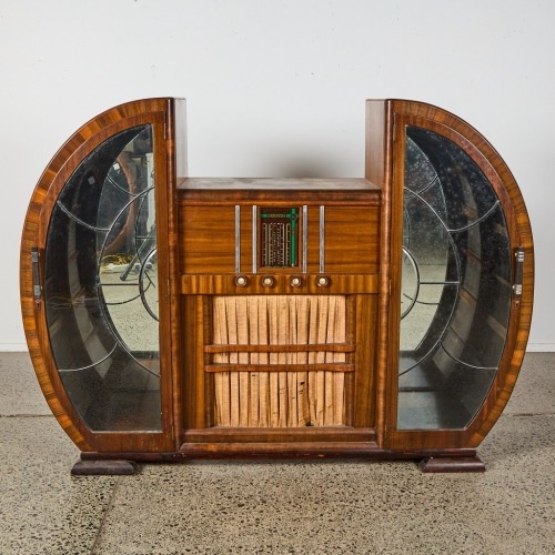 An English Art Deco Walnut Radiogram Sideboard