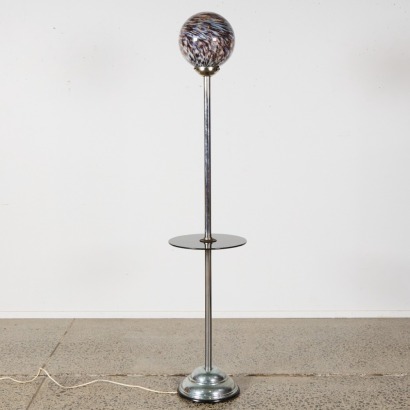 An Art Deco Standard Lamp with Table and Marbled Globe