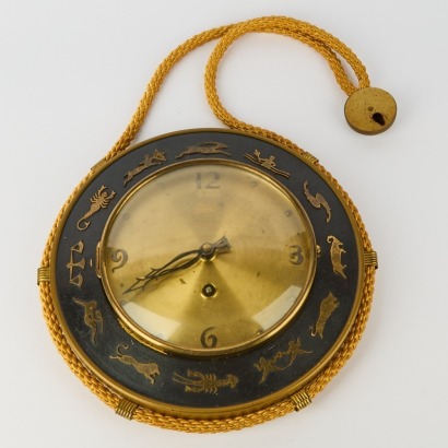 A Mid-20th Century Black Metal and Brass Zodiac Wall Clock Made in Germany c. 1960s AF