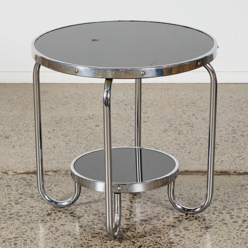 An Art Deco Chrome And Black Glass Table