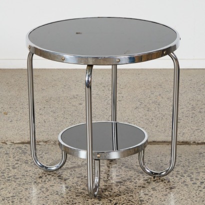 An Art Deco Chrome And Black Glass Table