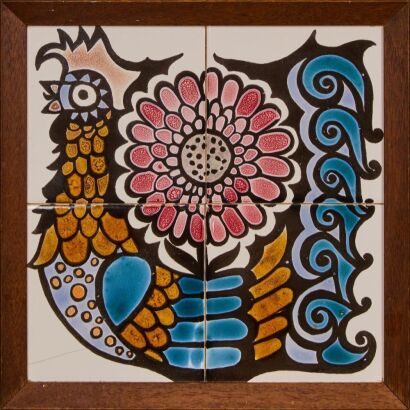 A Mid-Century Hand Painted Tiled Wall Hanging By Krocatile Ceramics NZ