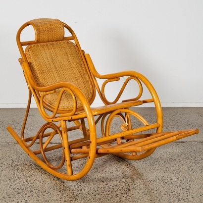 A Cane and Bamboo Rocking Chair