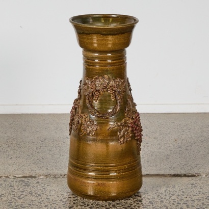 A Large Vase by Pat and Roy Addison with Applied Grape Vine Decoration