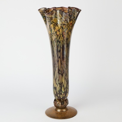 An Art Nouveau Art Glass Vase with Metal Leaf Decoration