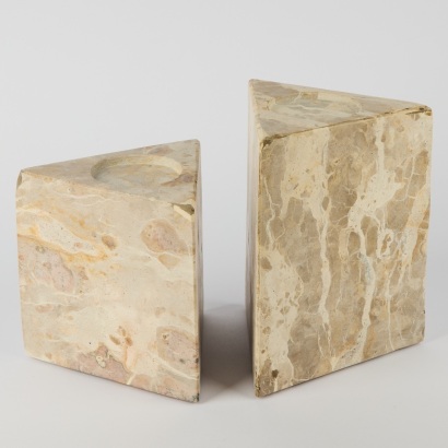 A Pairing of Cleopatra Travertine Candle Sticks