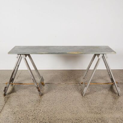 A Zinc Topped Trestle Table