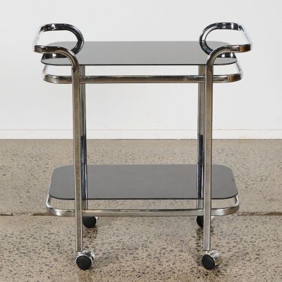 A Black Glass & Polished Chrome Bar Cart