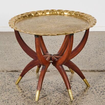 A Vintage Folding Moroccan Brass Tray Table