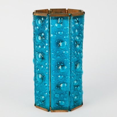 A Mid-Century Blue Bubble Glass Lamp Shade or Pendant
