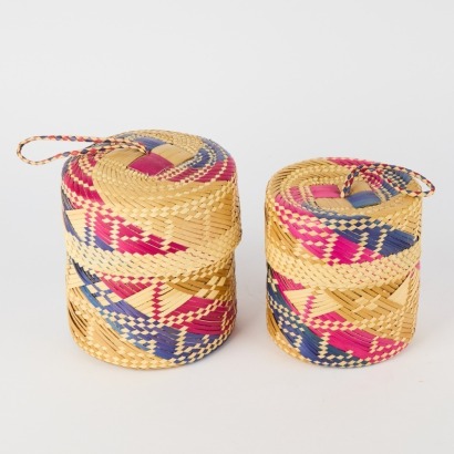 A Pair of Daphne Warren Handwoven Baskets, Pitcairn Islands