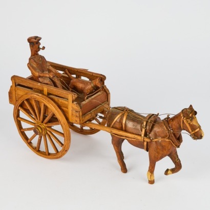 A Wooden Handmade Horse and Cart