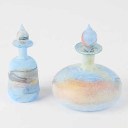 A Pair of Satin Forested Greek Style Glass Vases