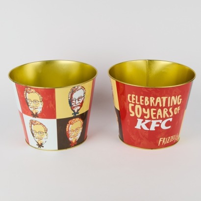 A Pair of KFC 50 Year Anniversary Buckets Designed By Dick Frizzell
