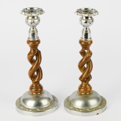A Pair of England-Made Barley Twist Candle Holders