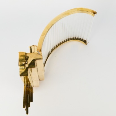 A Vintage Handcrafted Skyscraper Brass and Glass Wall Sconce