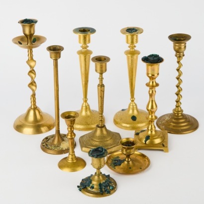 A Set of Ten Brass Candlesticks