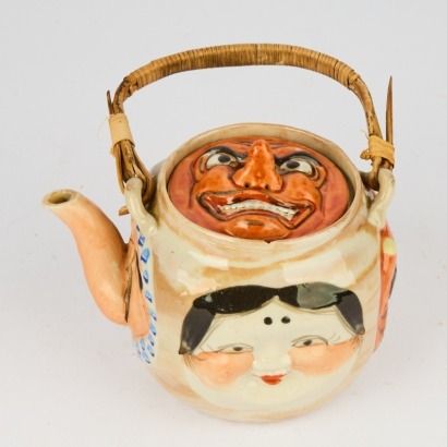 A Vintage Japanese Bangko Ware Five Mask Teapot Af