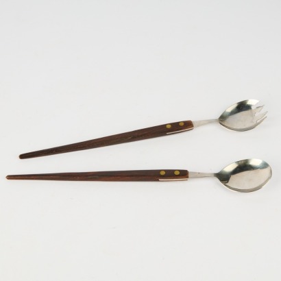 A Pair of Mid Century Teak and Stainless Steel Salad Servers