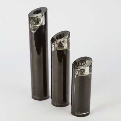 A Trio of Rosenthal Studio Line Black Glass Candle Holders