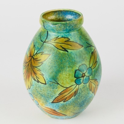 A Chameleon Ware Vase With Multi-Coloured Floral And Leaf Decoration