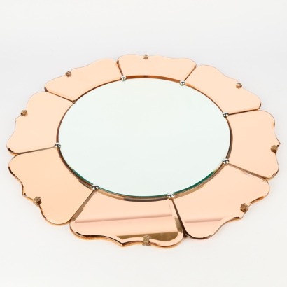 An Art Deco Scalloped Edged Pink Glass Mirror