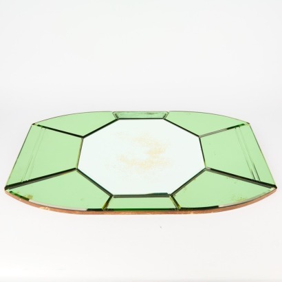 An Art Deco Edged Green Glass Mirror