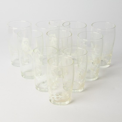 A Set of Eleven Drinking Glasses with Māori Motifs