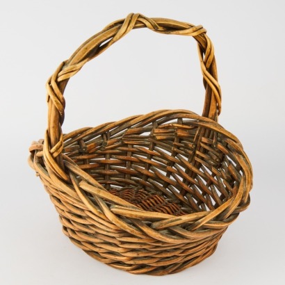 A Vintage Split Willow Basket With Handle