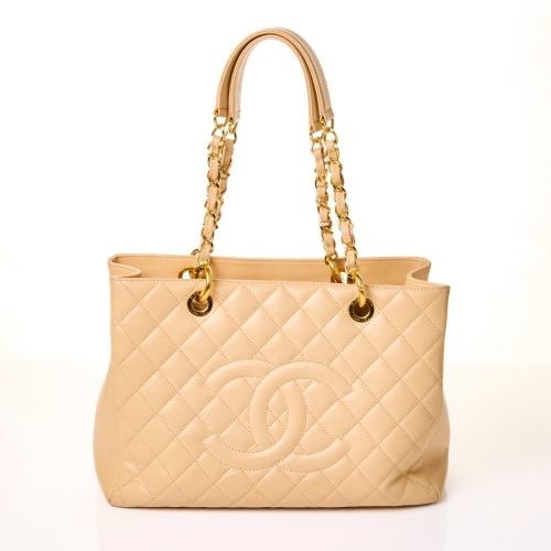 Chanel, Beige Caviar Leather Grand Shopping Tote Bag