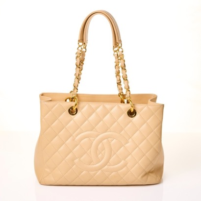 Chanel, Beige Caviar Leather Grand Shopping Tote Bag