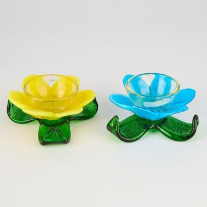 A Pair of Art Glass Candle Holders