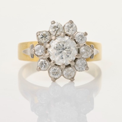 18ct Yellow / White Gold, 1.10ct Diamond / 0.75ct Diamond Cluster Ring