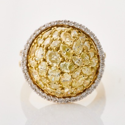18ct Yellow Gold, 1.42ct Fancy Light Yellow Diamond / .53ct Diamond Cluster Ring