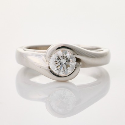 18ct White Gold, Modern, .57ct Diamond Solitaire Ring - Near new
