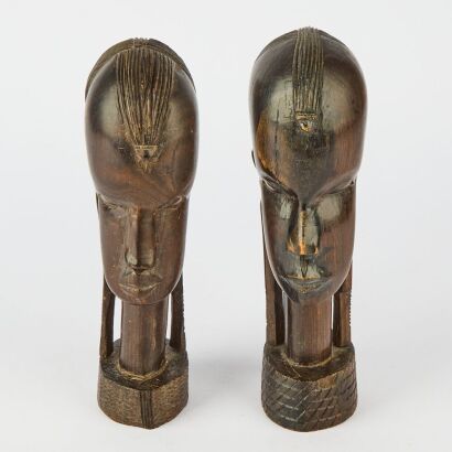 A Pair of Vintage African Ebony Wood Carved Busts
