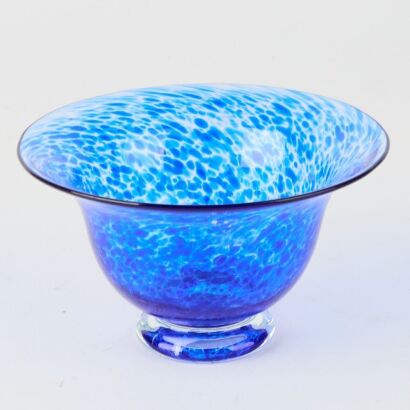 A Small Speckled Blue Glass Bowl By Hoglund Glass