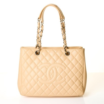 Chanel, Beige Caviar Leather Grand Shopping Tote with Box