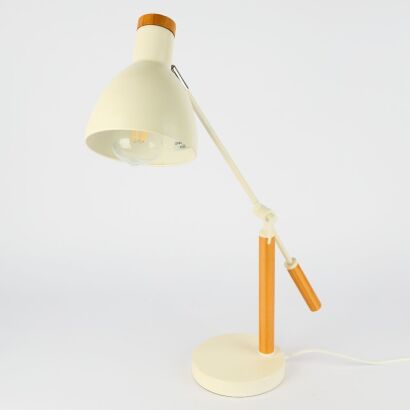 A Modern White & Wooden Table Lamp