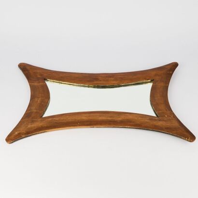 A Mid-Century Style Wall Mirror with Wooden Frame