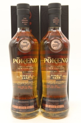 (2) Pokeno Inaugural Cask Single Cask First-Fill Bourbon Barrel Single Malt New Zealand Whisky, 46% ABV (GB)