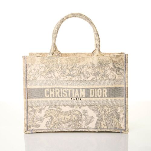 Christian Dior, Toile de Jouy, Beige and Off-white Embroidery Book Tote, Size M