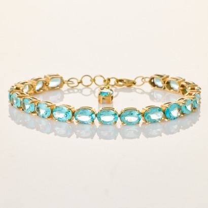 14ct Yellow Gold, 18cm, Oval Cut, Blue Apatite Bracelet - Near new