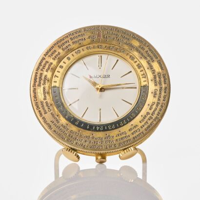 Plated Brass, Luxor Alarm World-time Travel Clock, circa 1960-70's